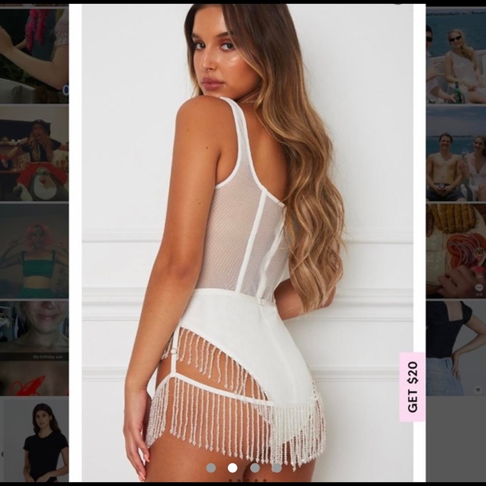 White Fox Boutique White Mesh Fringe Mini Dress - Picture 2 of 8